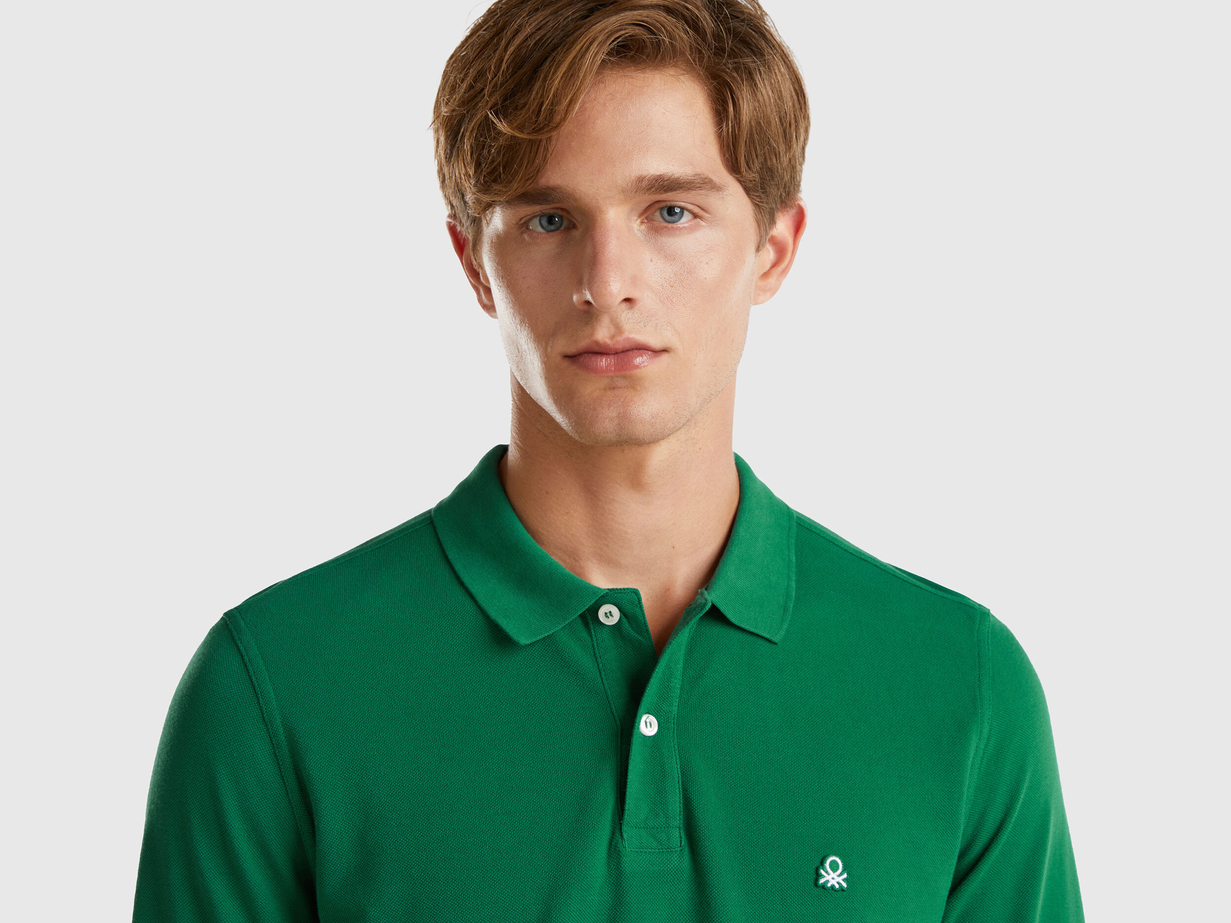 Polo a manica lunga 100 cotone Verde Scuro Benetton