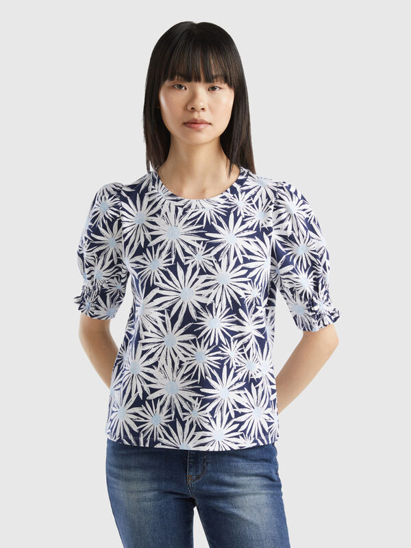 T-shirt en coton bio à imprimé fleurs Femme