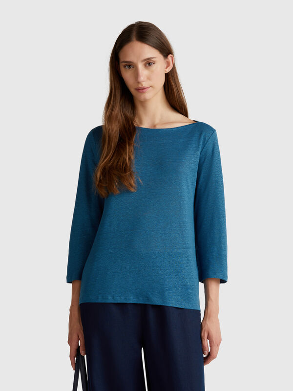 T-shirt manica a 3/4 in puro lino Donna