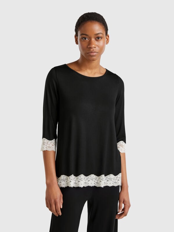 T-Shirt mit Spitzendetails Damen