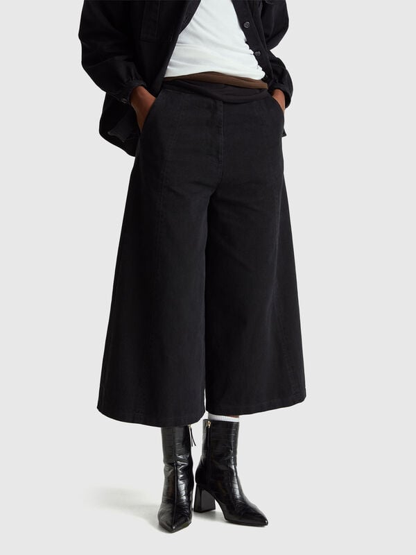 3/4 length cotton wide trousers Women