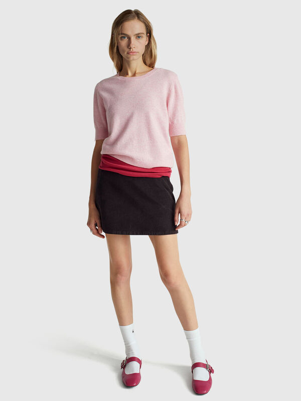 Maglia manica corta rosa in pura lana Merino Donna