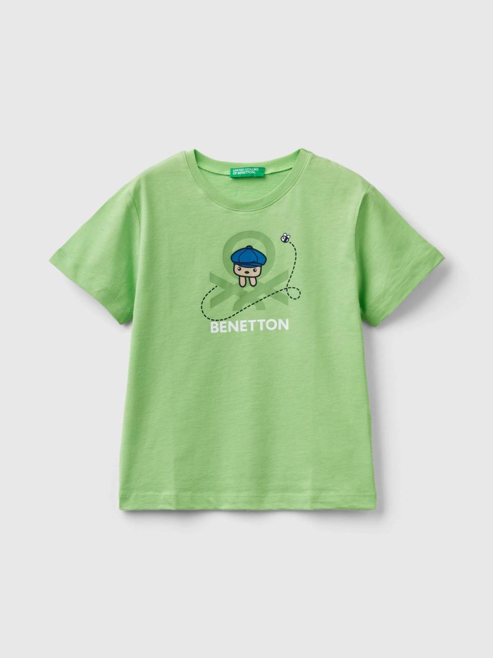 Benetton T-Shirt aus | Print Hellgrün Bio-Baumwolle 100% - mit