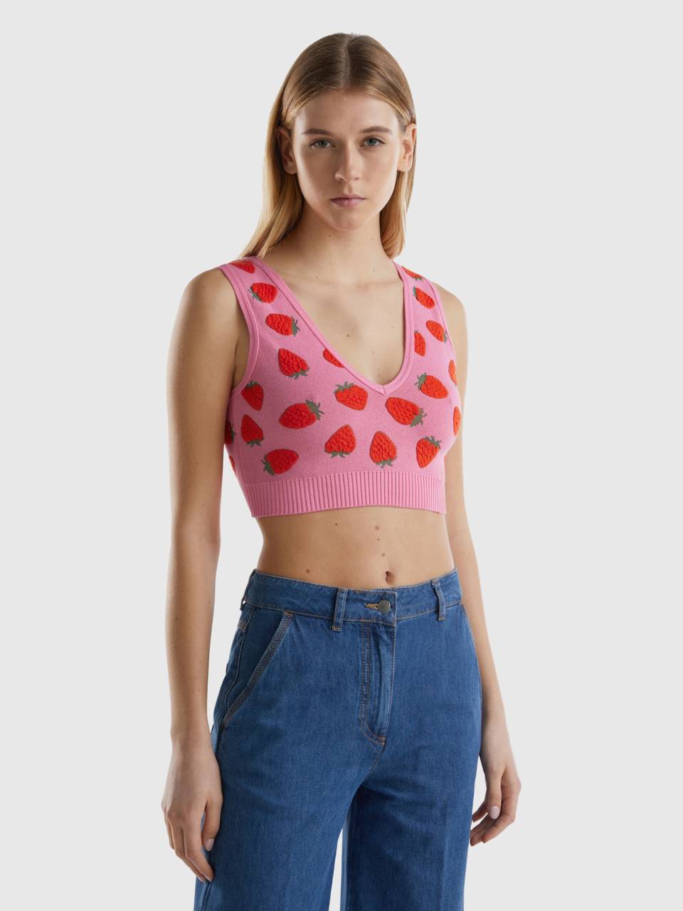 Pink bra top with strawberry pattern - Pink | Benetton