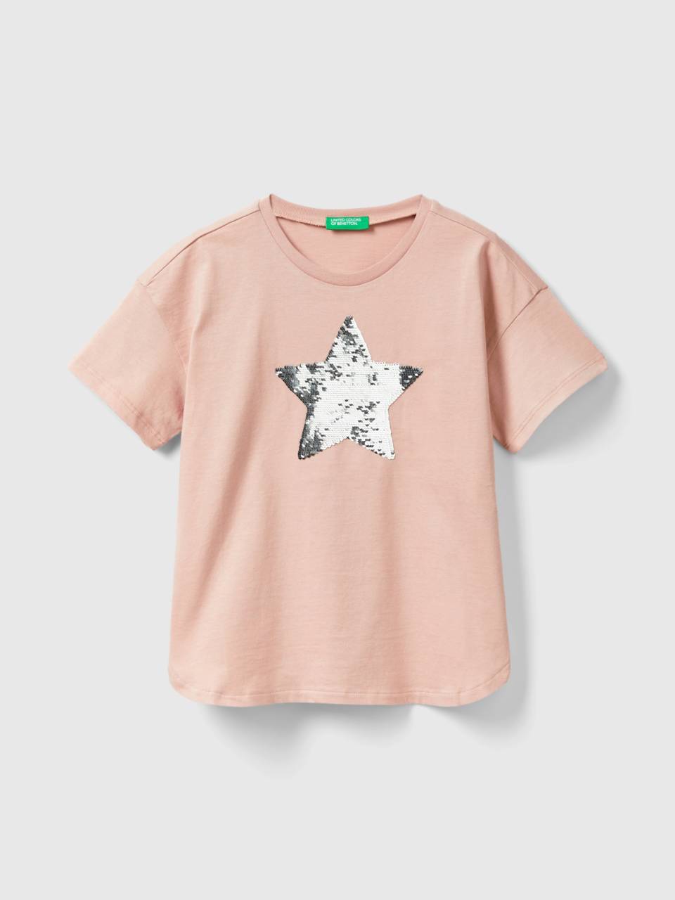 Maglietta con paillettes reversibili Rosa Carne Benetton