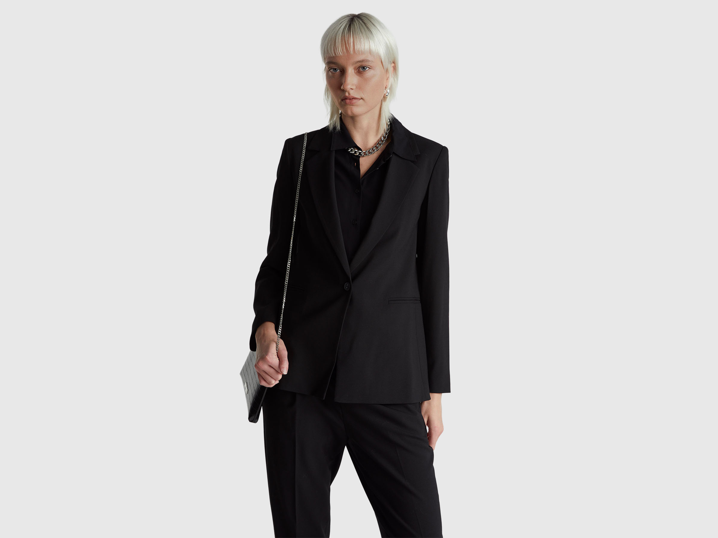 Blazer in stretch viscose blend - Black | Benetton