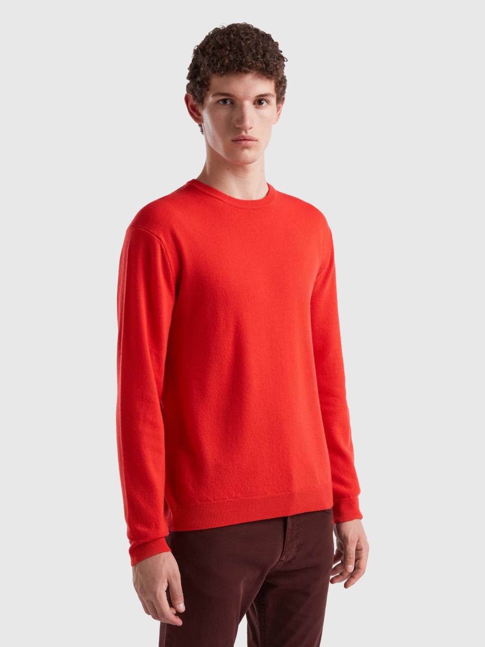 Pull rouge col rond en pure laine m rinos Rouge Benetton