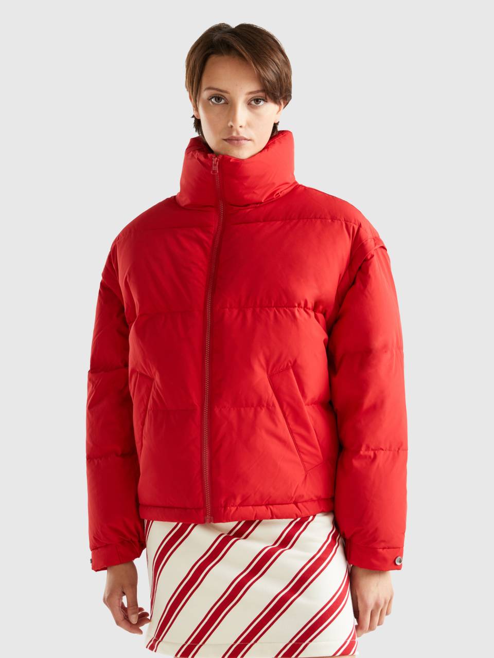 Piumino corto con maniche staccabili Rosso Benetton