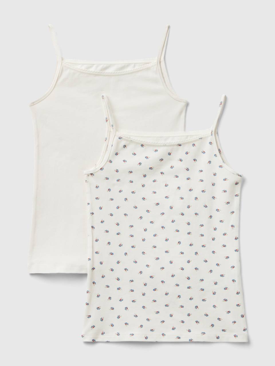 Due canotte intime in cotone stretch Bianco Panna Benetton